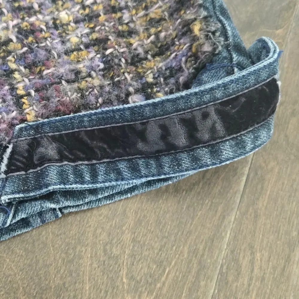 Desigual Denim Tweed Mini Skirt Size 40 Blue Purple Textured Boho Chic